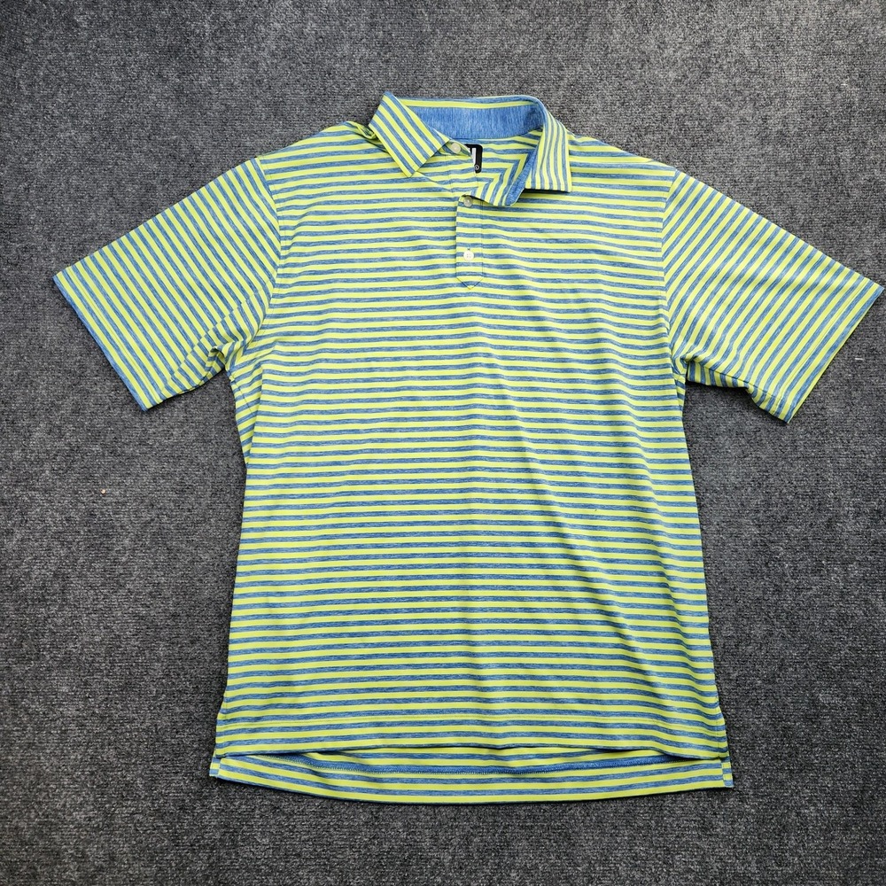FootJoy Polo Shirt Mens Large Yellow Striped Short Sleeve‎ Stretch Golf